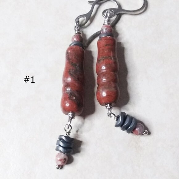 Red Jasper & Hematite - Elegant Dangle Earrings - Healing Stones - Long Version - Picture 6 of 6